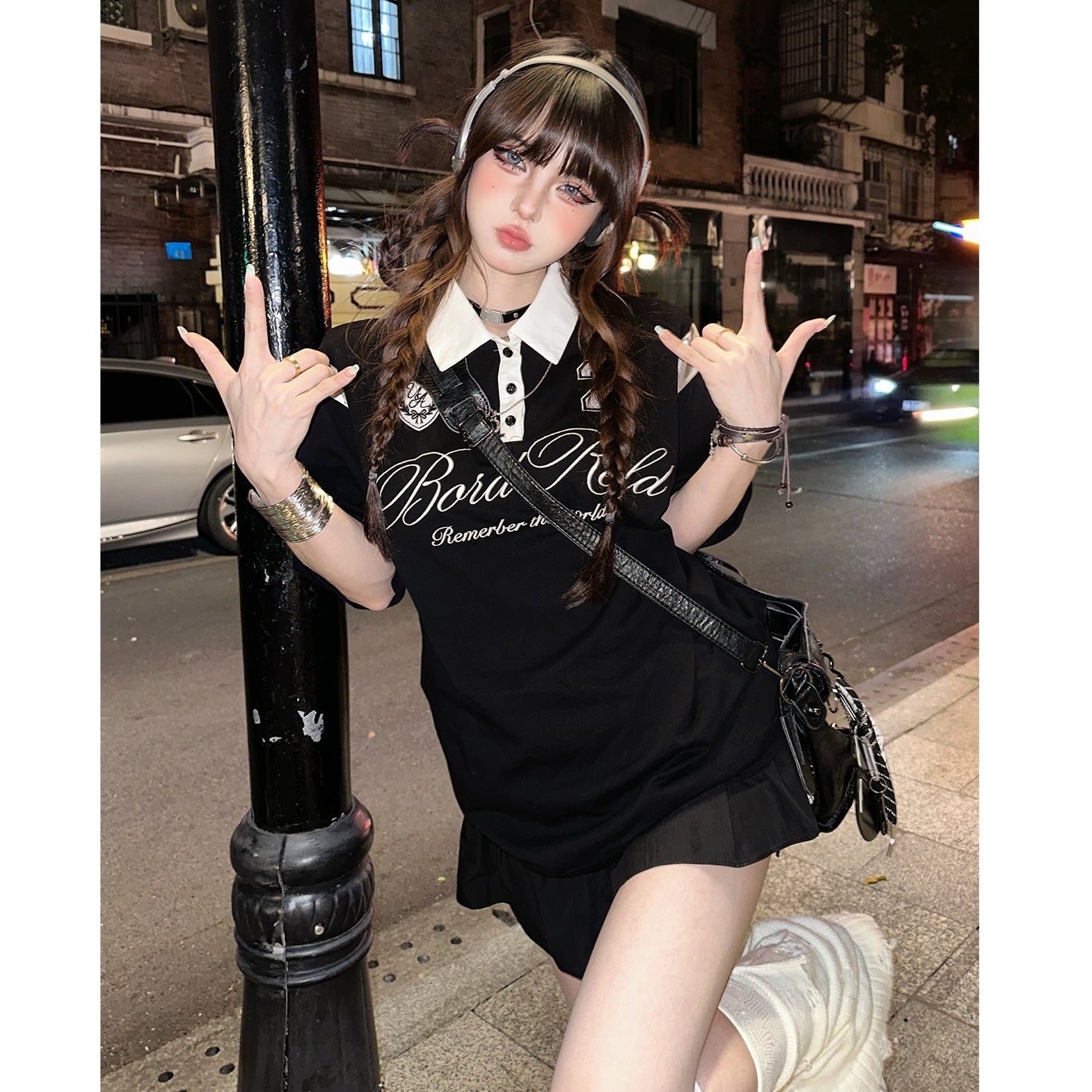 Bicolor Polo Collar Loose T-shirt KK2050