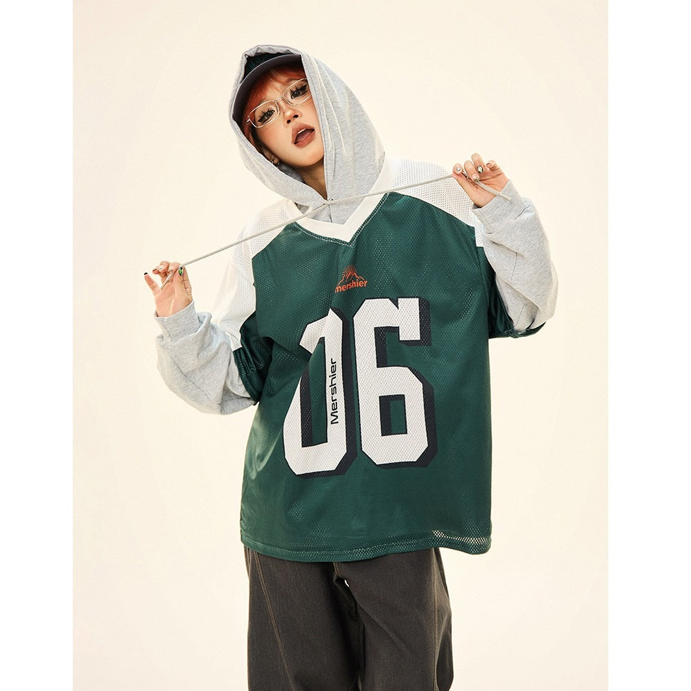 Vintage Fake Layered Sporty Hooded Pullover MW9333