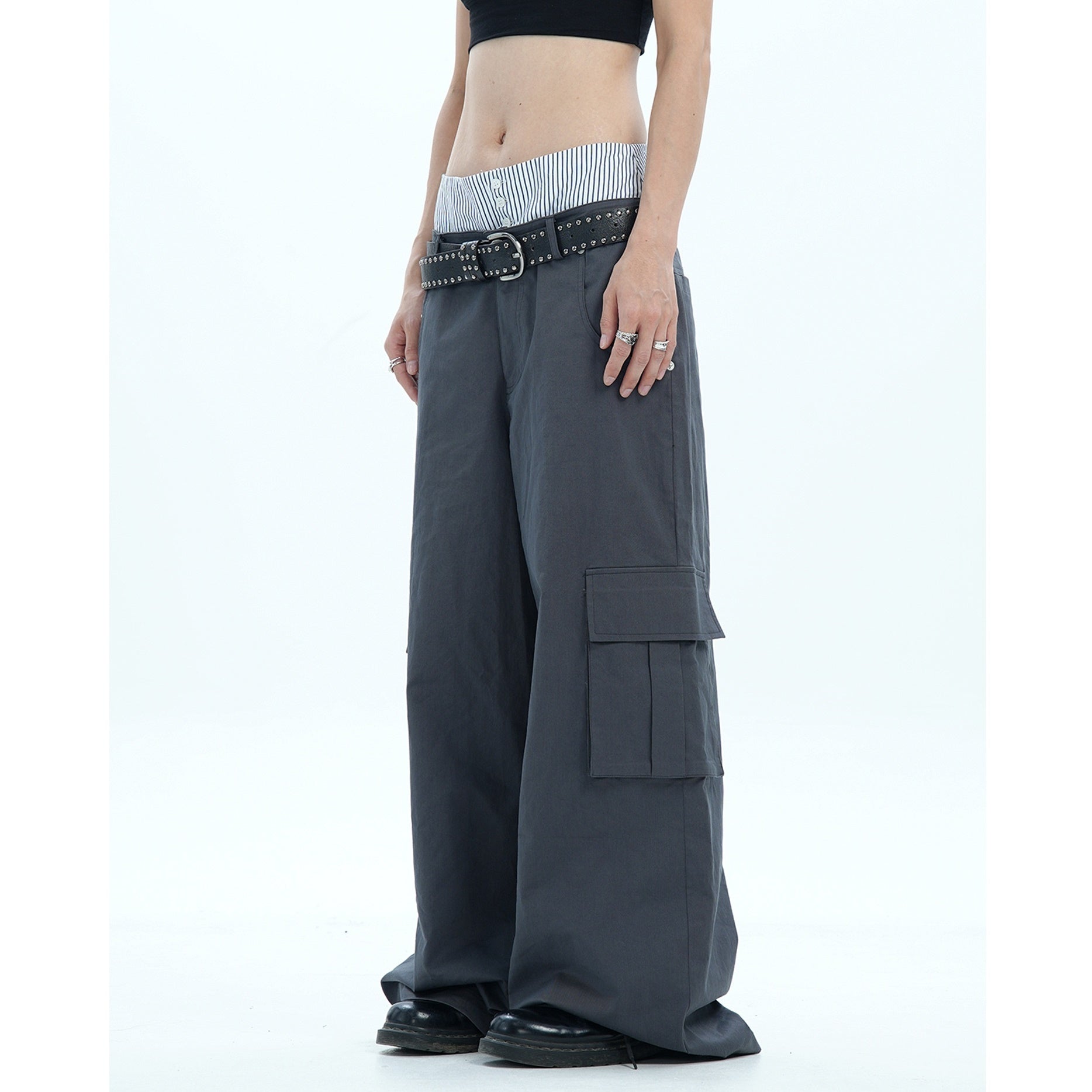 Stripe Design Double Waist Cargo Pants MW9677