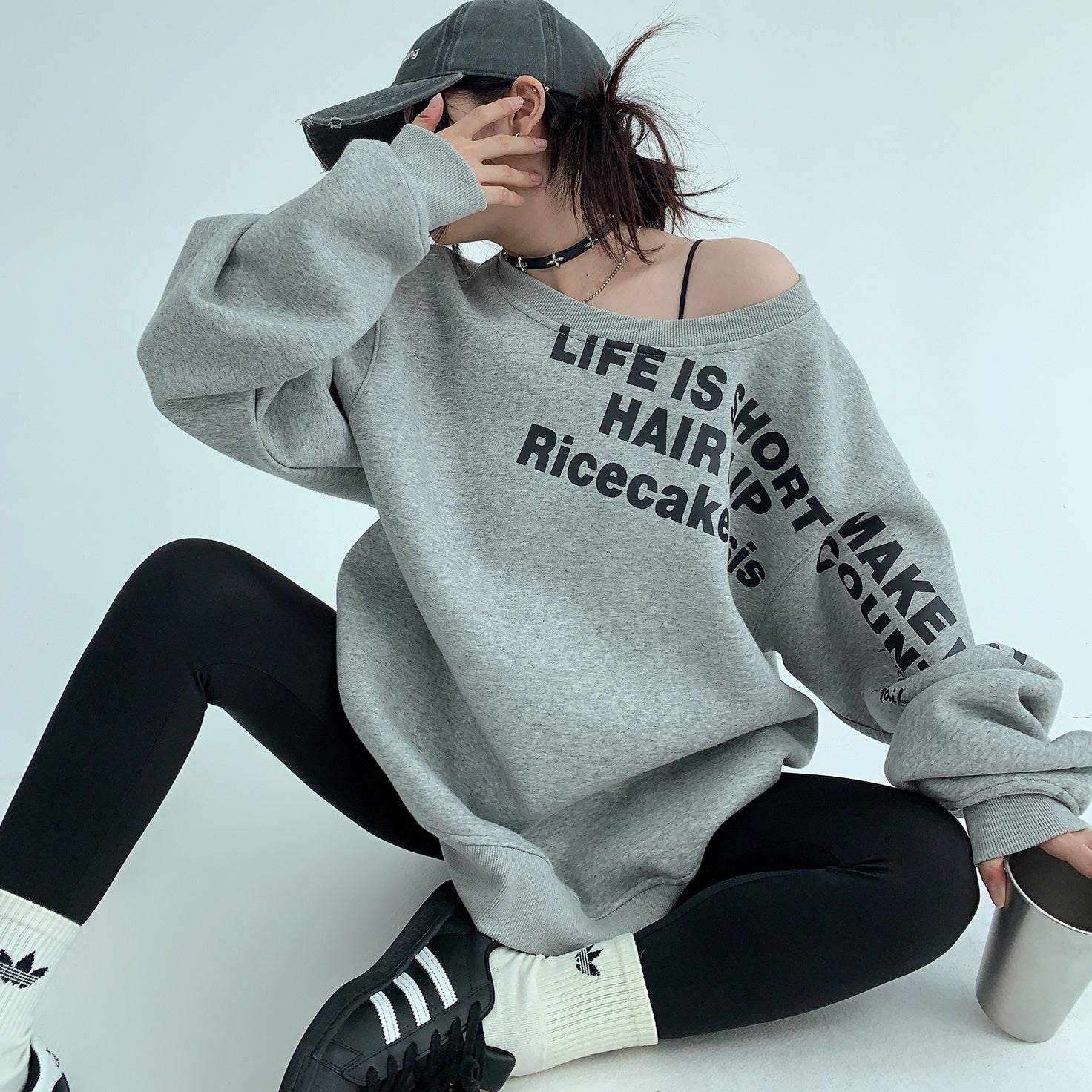 Slanted Shoulder OverSize Lettering Sweat MW9462