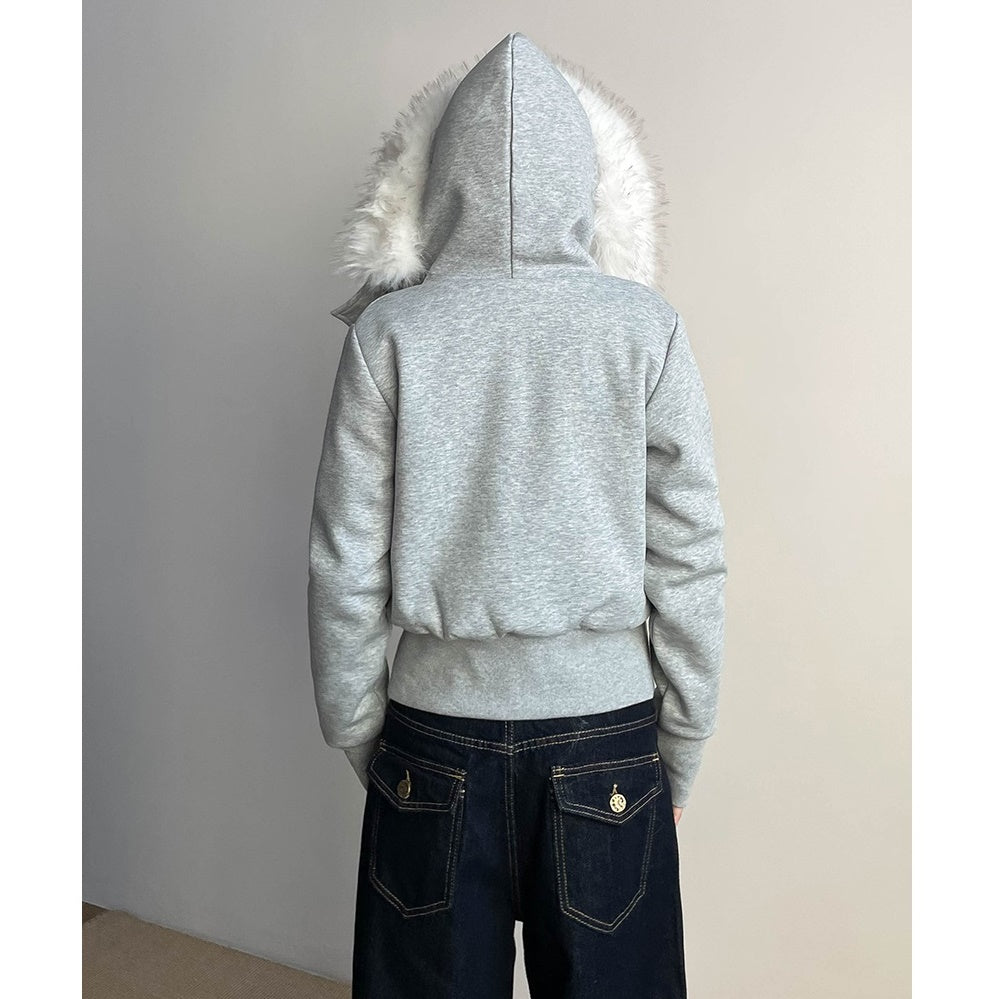 Fur Collar Short Hooded Sweat Jacket MW9763