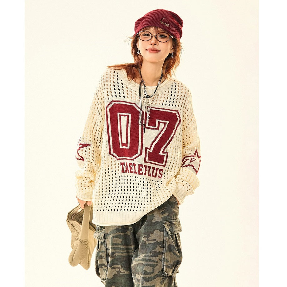 Cut-out Crew Neck Number Sweater MW9520