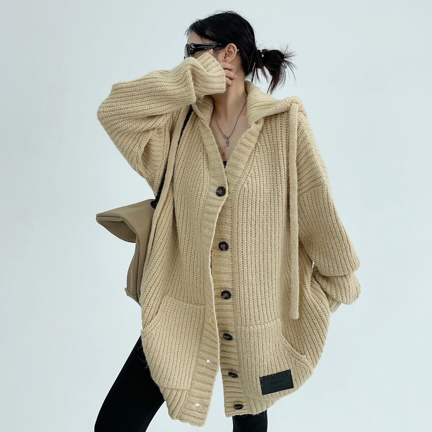 Heavy Industry Coarse Needle Hooded Knitted Jacket MW9512