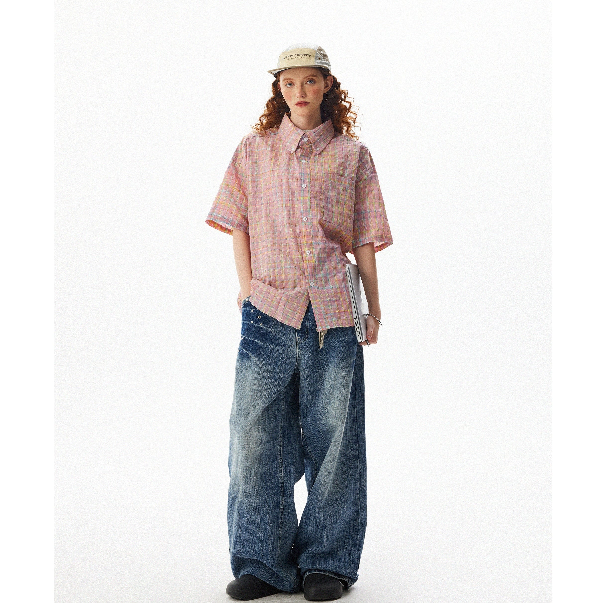 Check Seersucker Short Sleeve Shirt MW10088