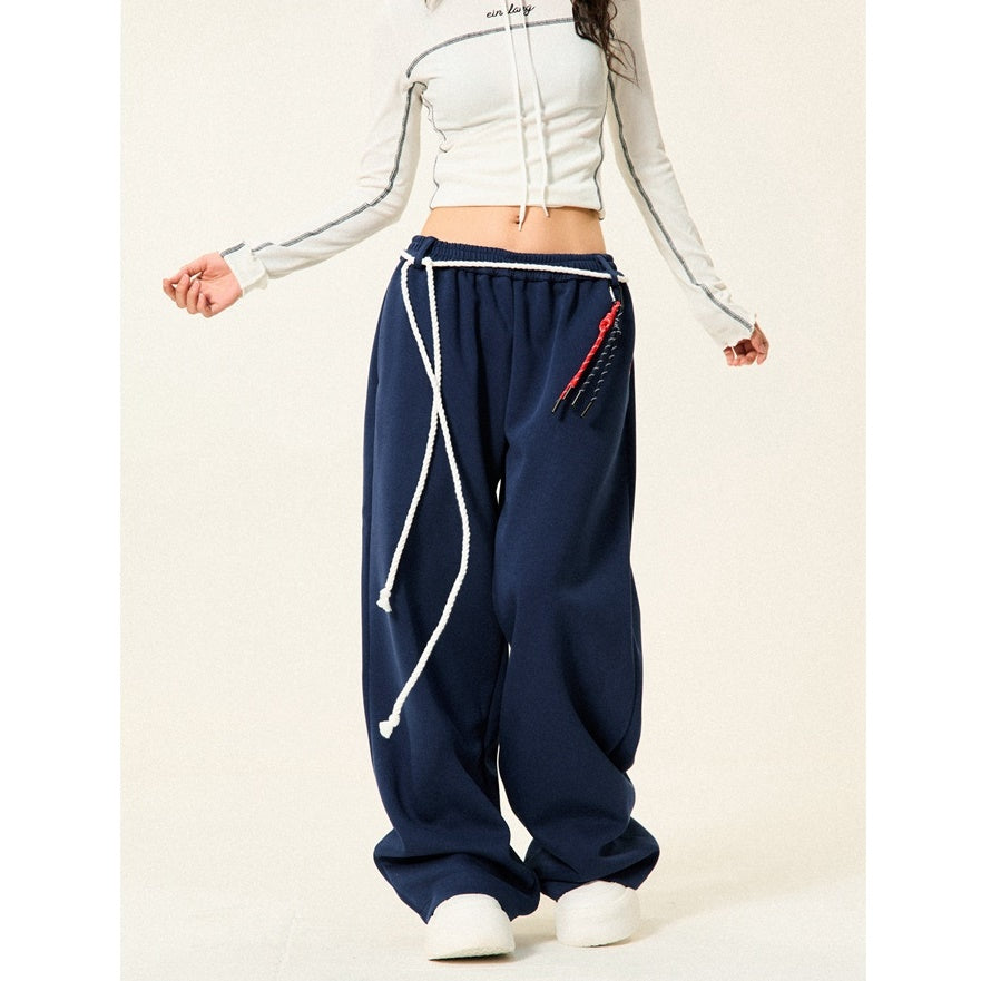 Braided Rope Loose Straight Sweatpants YS014