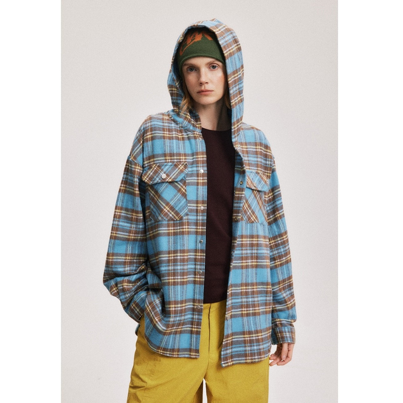 Retro Hooded Plaid Casual Shirt BX004