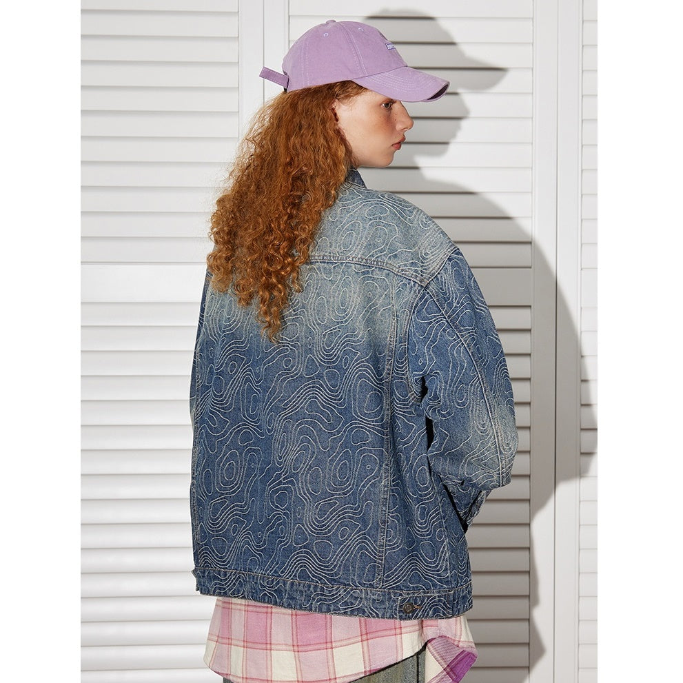 Geometry Pattern Embroidered Denim Jacket BT7024