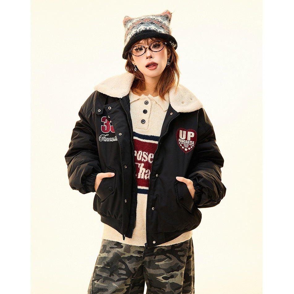 Boa Lapel Appliqué Patch Padded Jacket MW9704