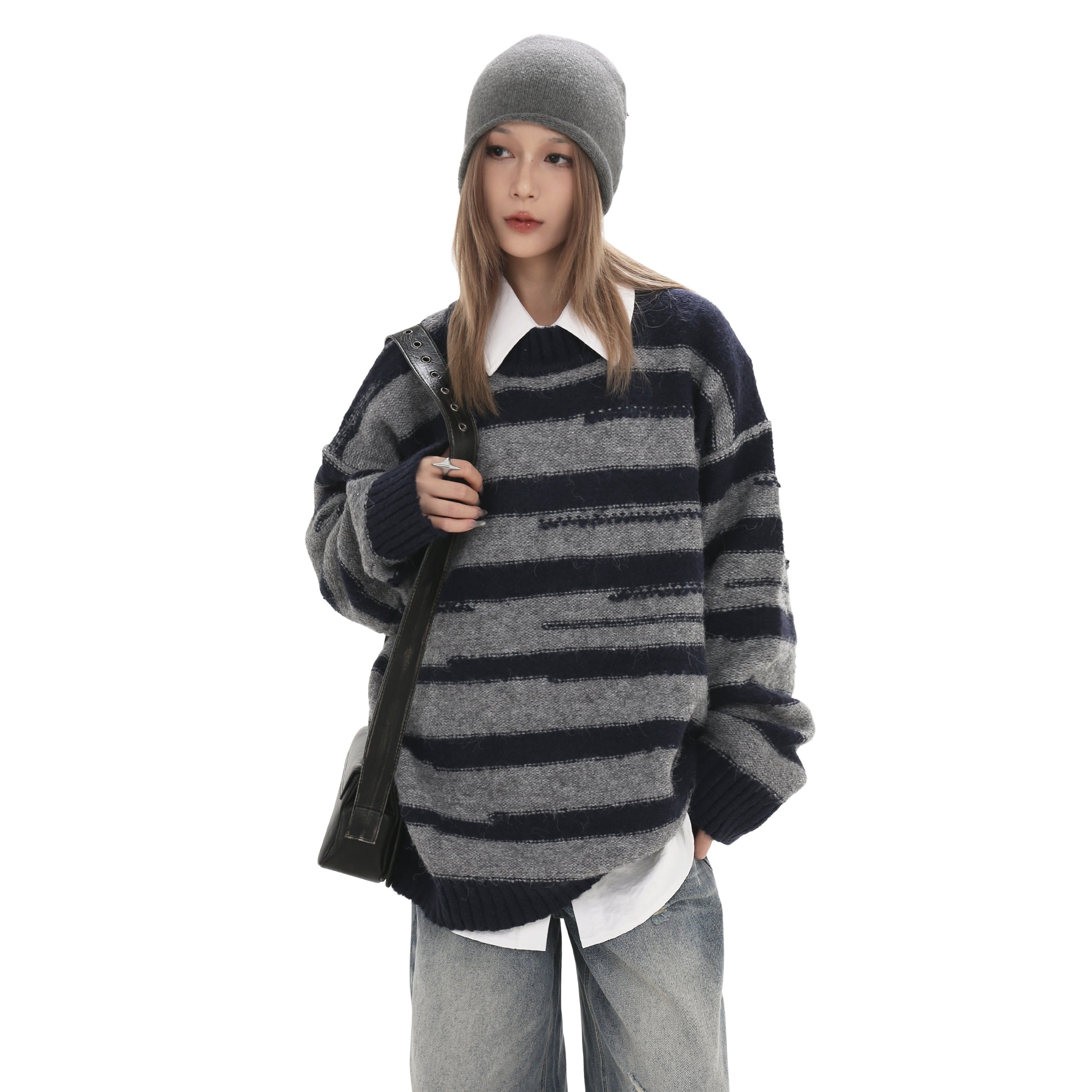 Drop Shoulder Loose Border Sweater GB7007