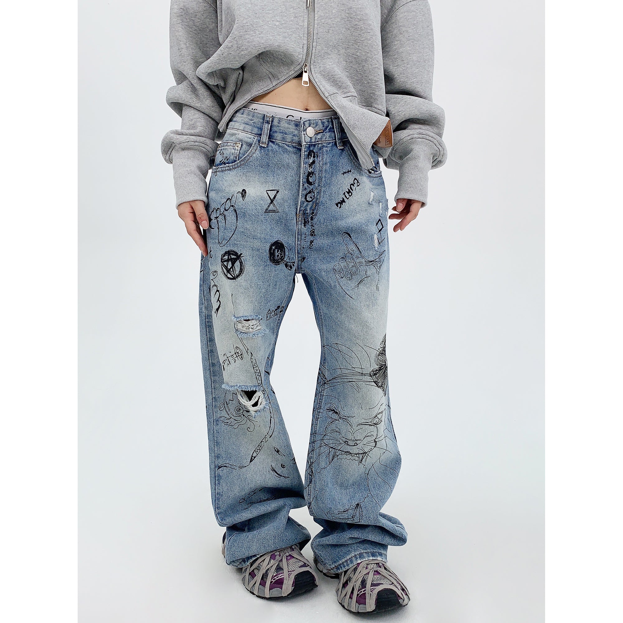 Damage Ripped Graffiti Jeans MW9563