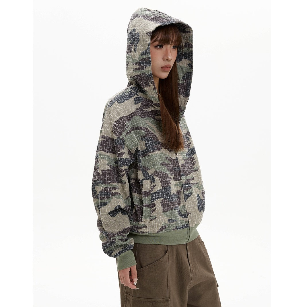 Camouflage Zipper Hooded Sweat Parka MW9409