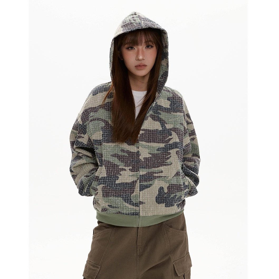 Camouflage Zipper Hooded Sweat Parka MW9409