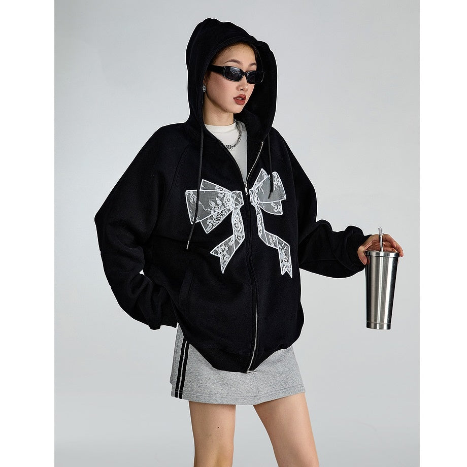 Bow Stitch ZIP-Up Hooded Sweat Parka MW9322