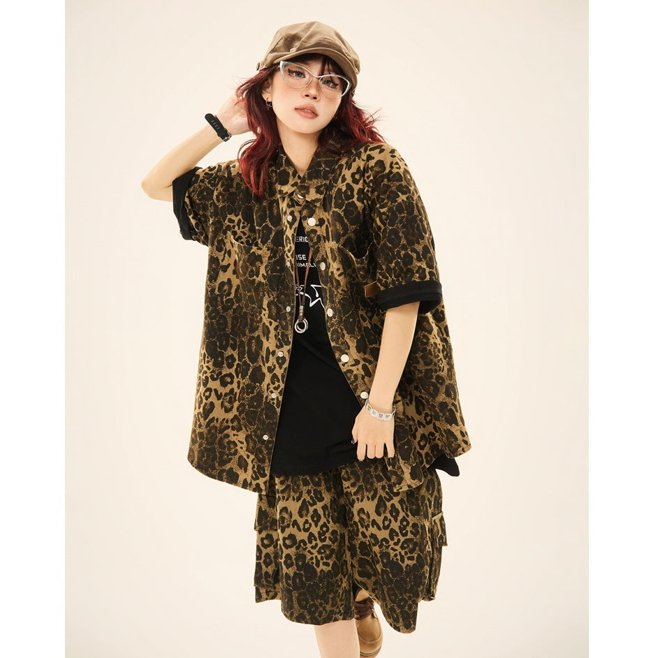 Vintage Leopard Print Short Sleeve Shirt MW9268