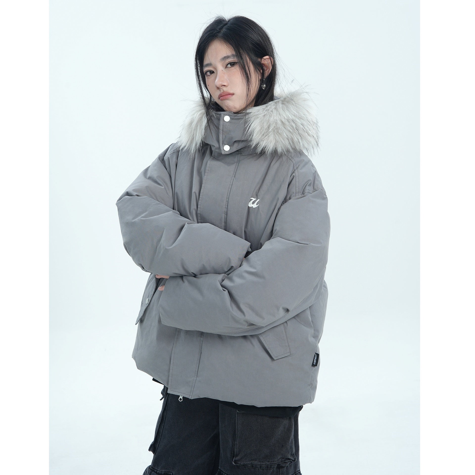 Fur Collar Simple Hooded Padded Jacket MW9670