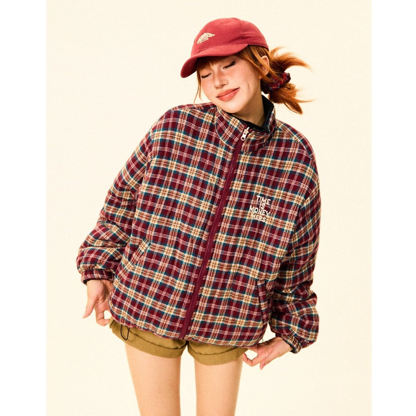 Reversible Plaid Zipper Padded Jacket MW9702