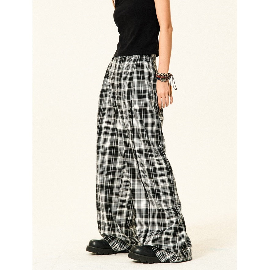 Monotone Plaid Low-waisted Wide-leg Pants YS7009