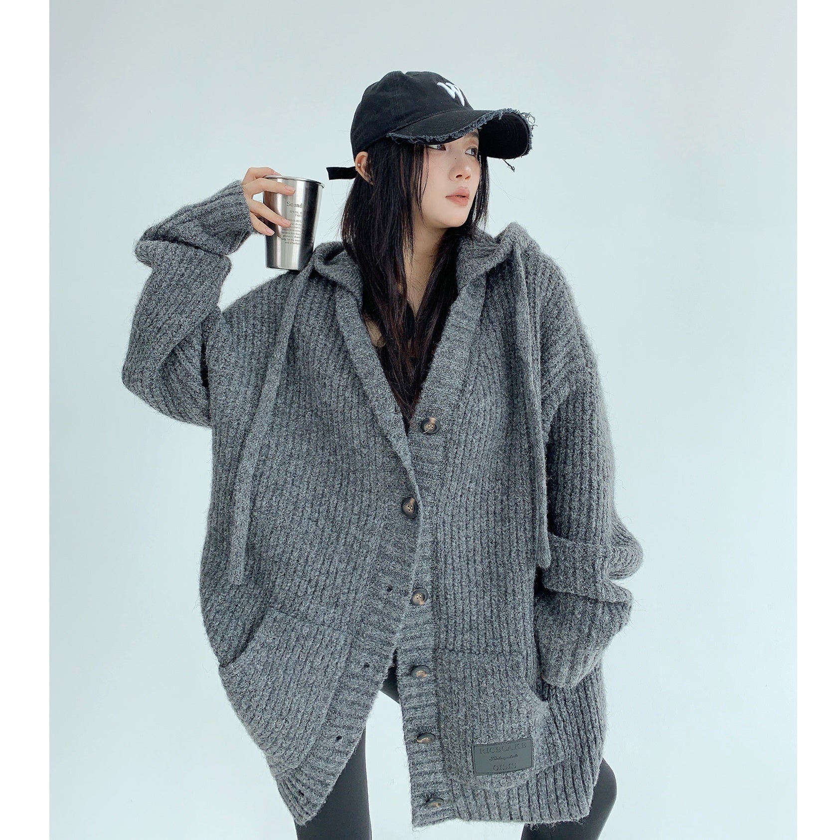 Heavy Industry Coarse Needle Hooded Knitted Jacket MW9512