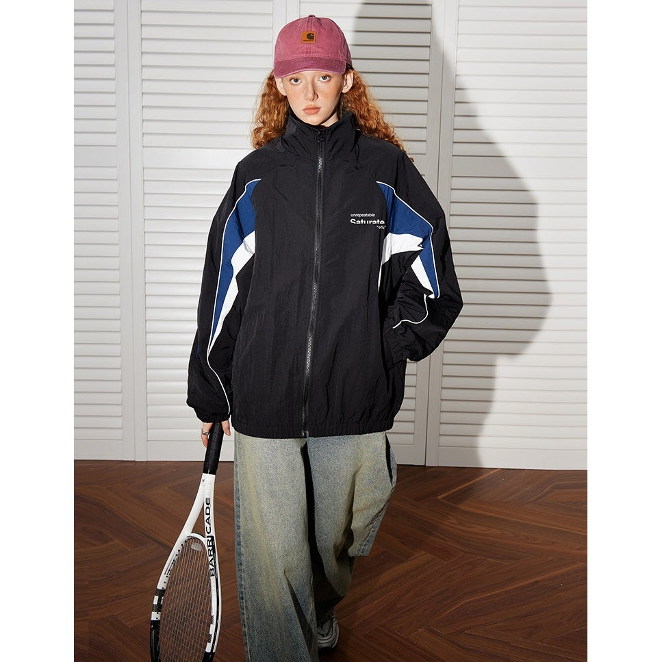 Contrasting Panel Retro Sports Zip Jacket BT7027