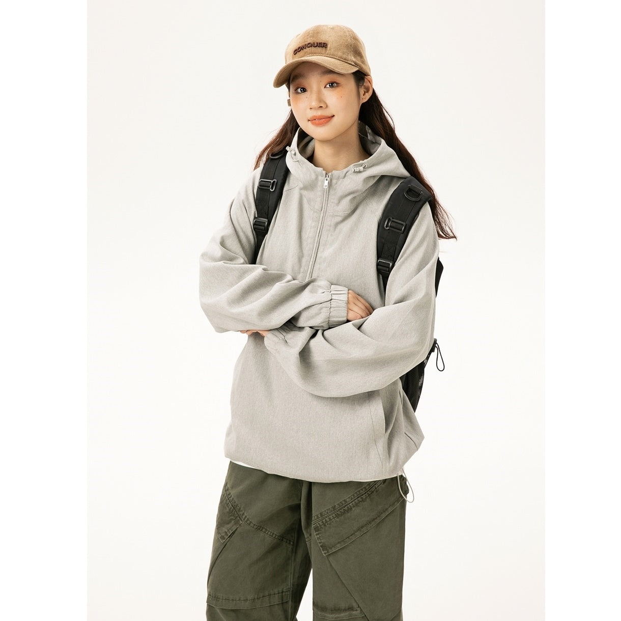 Half-Zip Casual Hooded Pullover Jacket MW9583