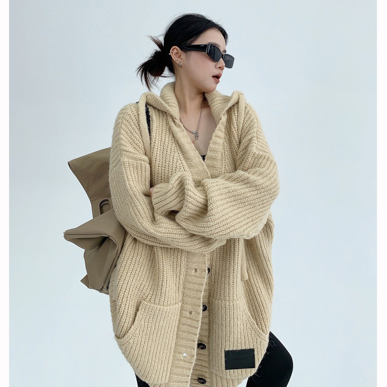 Heavy Industry Coarse Needle Hooded Knitted Jacket MW9512