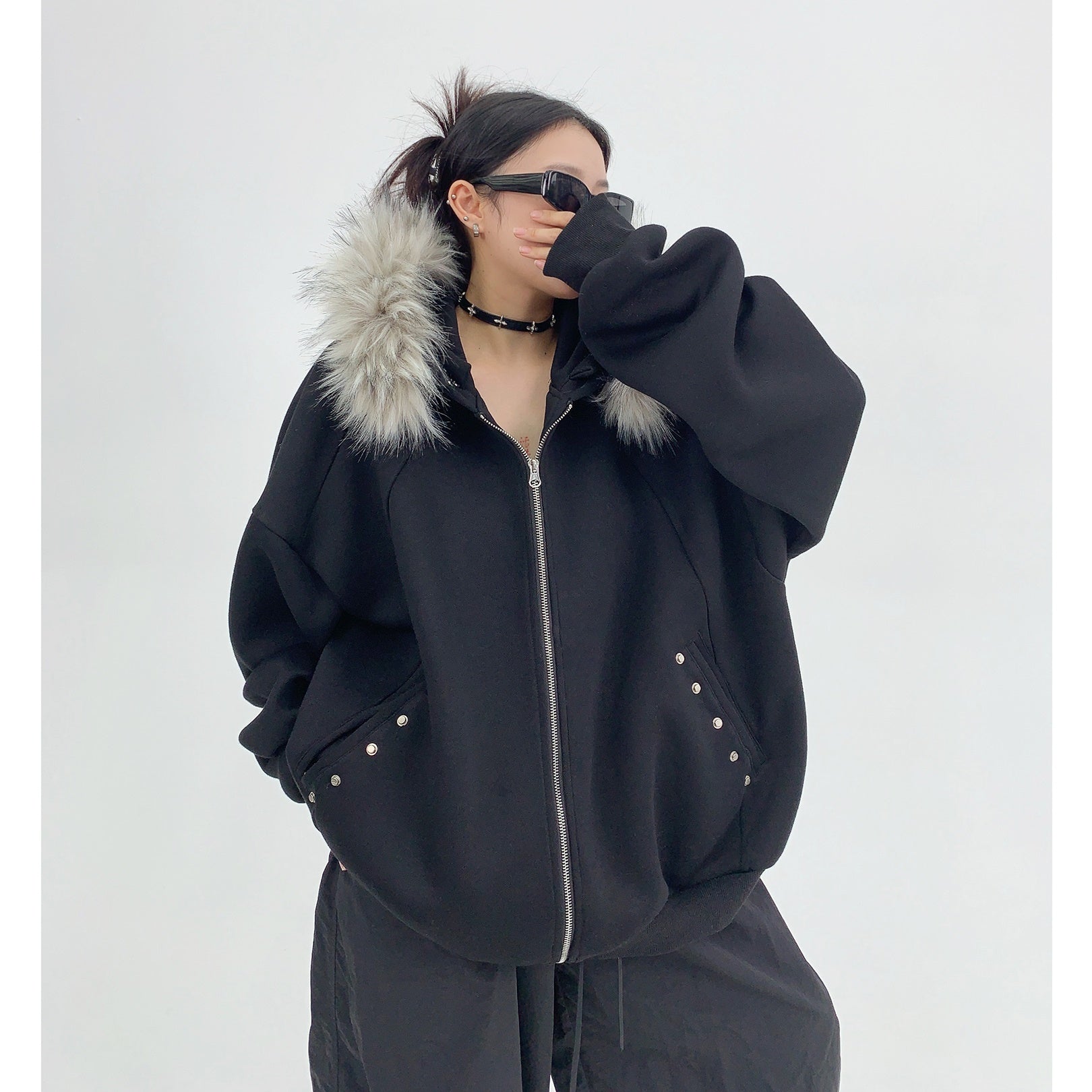 Removable Big Fur Collar Hooded Sweat Parka MW9461