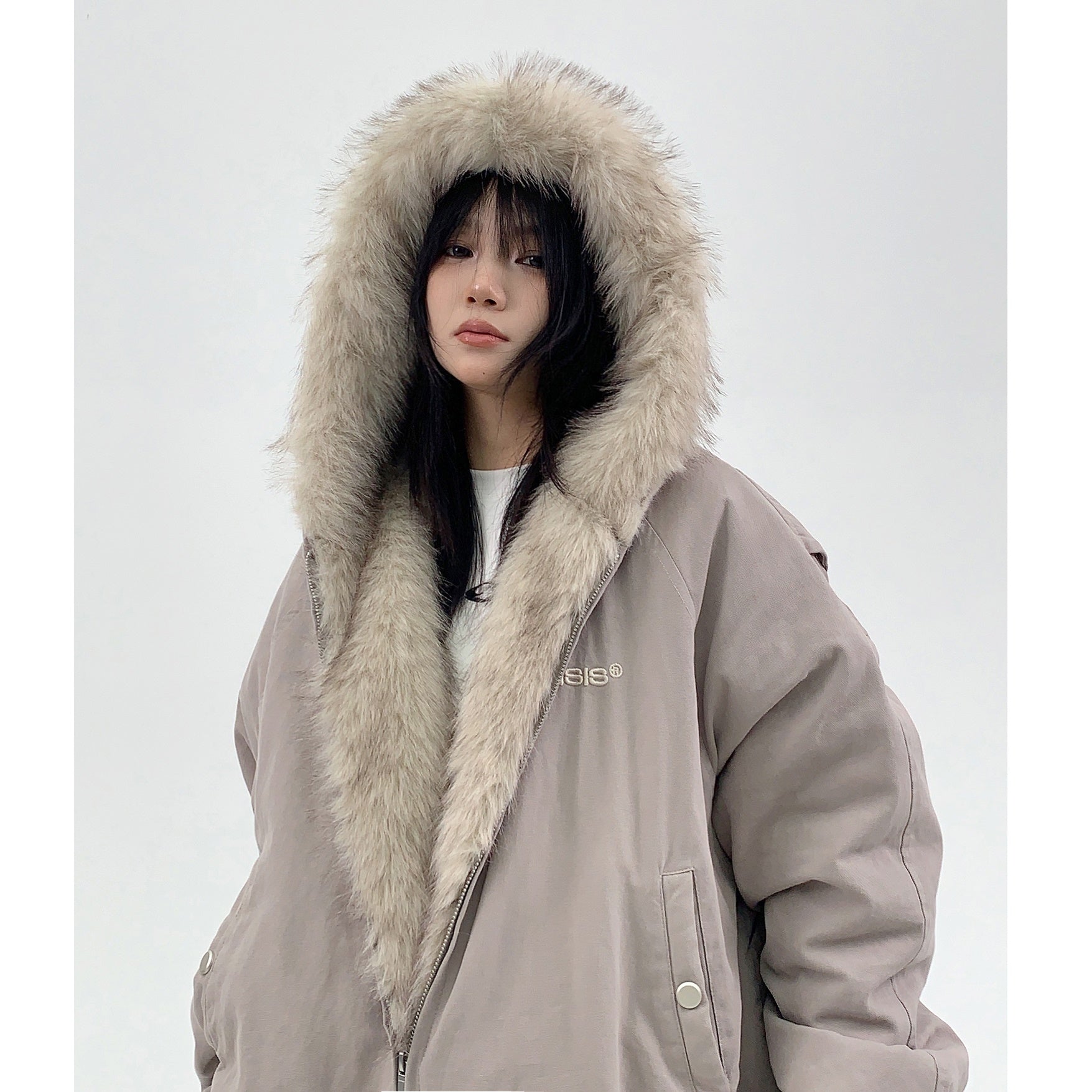 Fur Collar Hooded Zipper Quilting Jacket MW9638