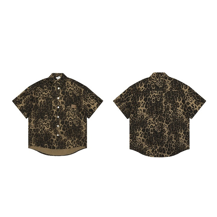 Vintage Leopard Print Short Sleeve Shirt MW9268