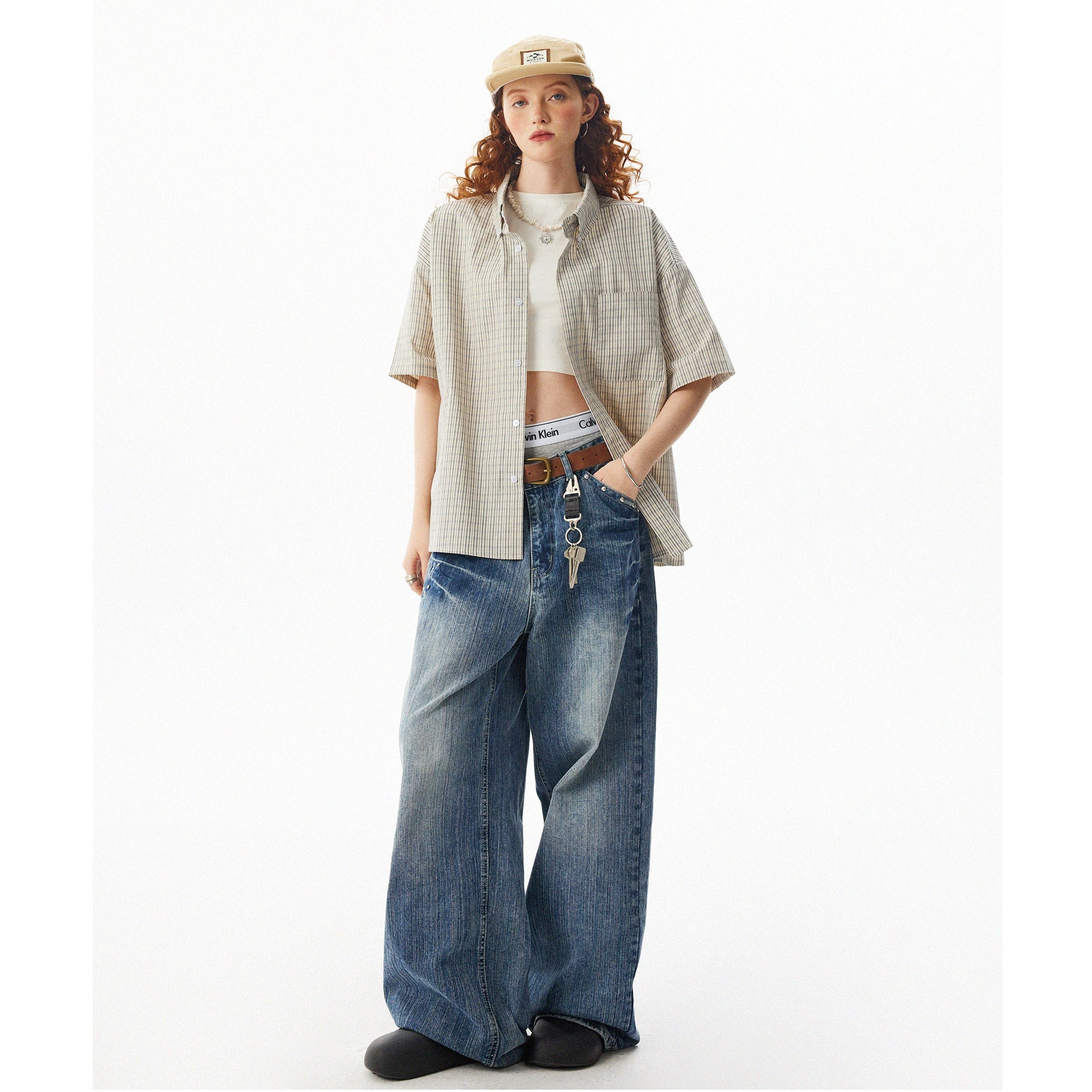 Casual Loose Check Short Sleeve Shirt MW10086