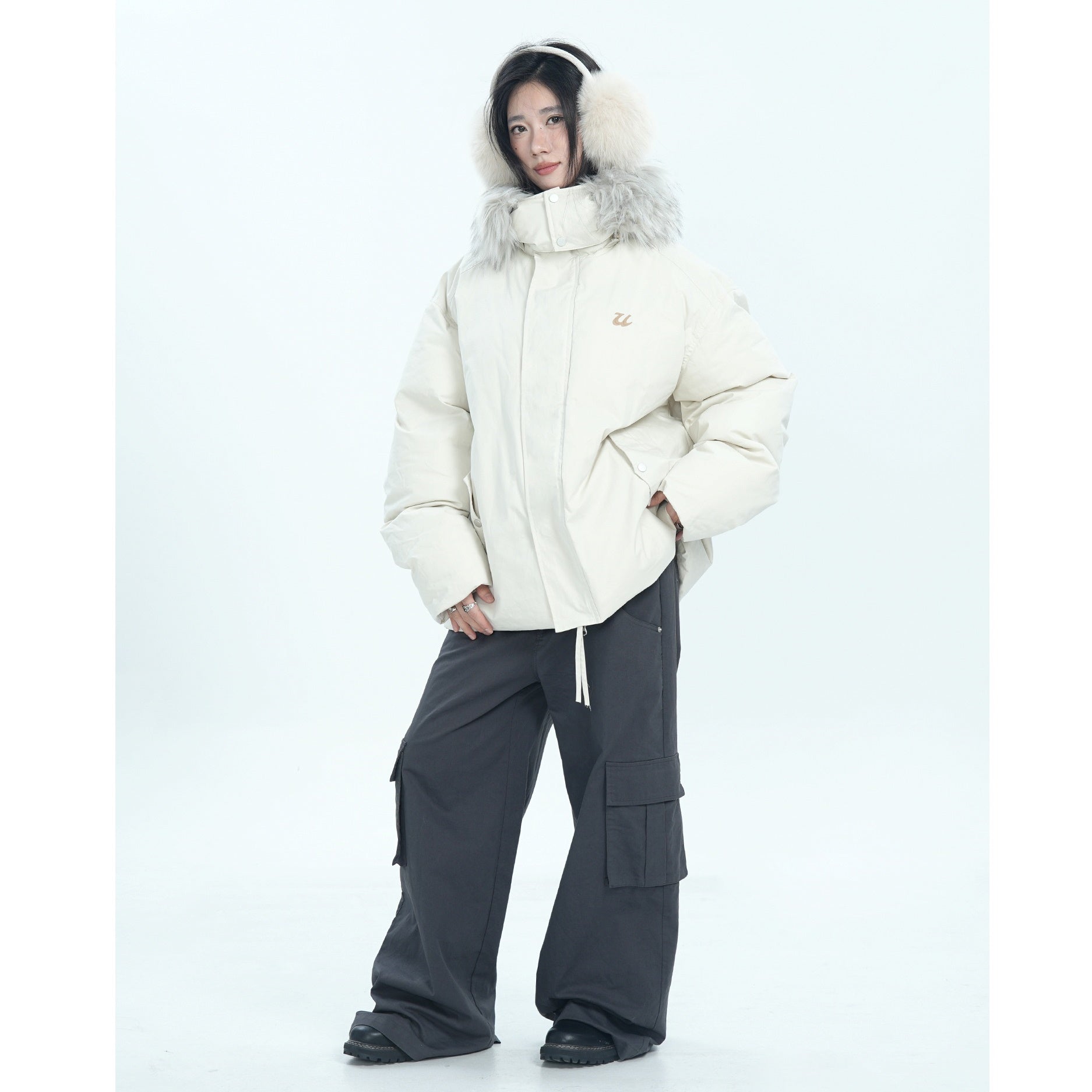 Fur Collar Simple Hooded Padded Jacket MW9670