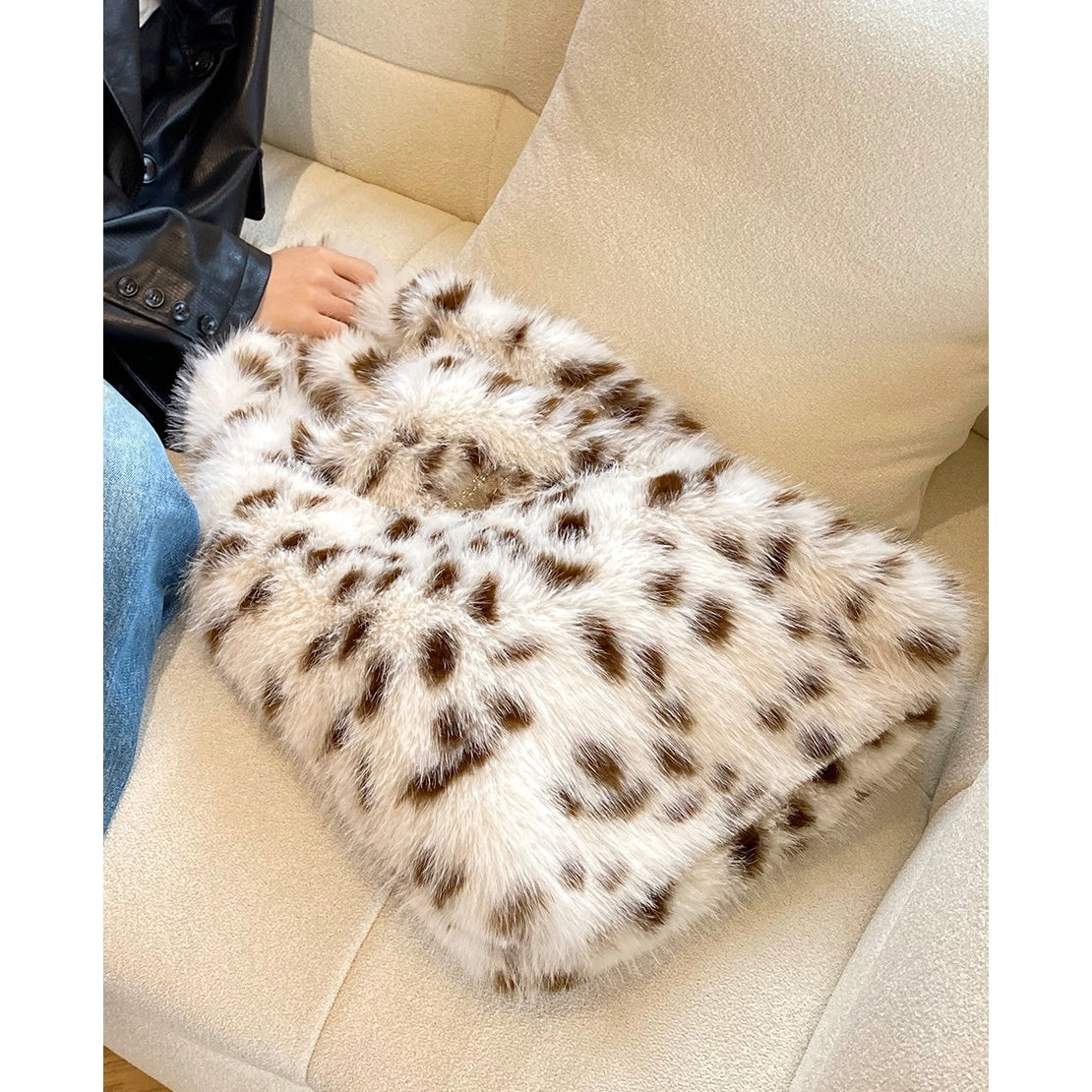 Leopard Plush Furry Tote Bag BA030