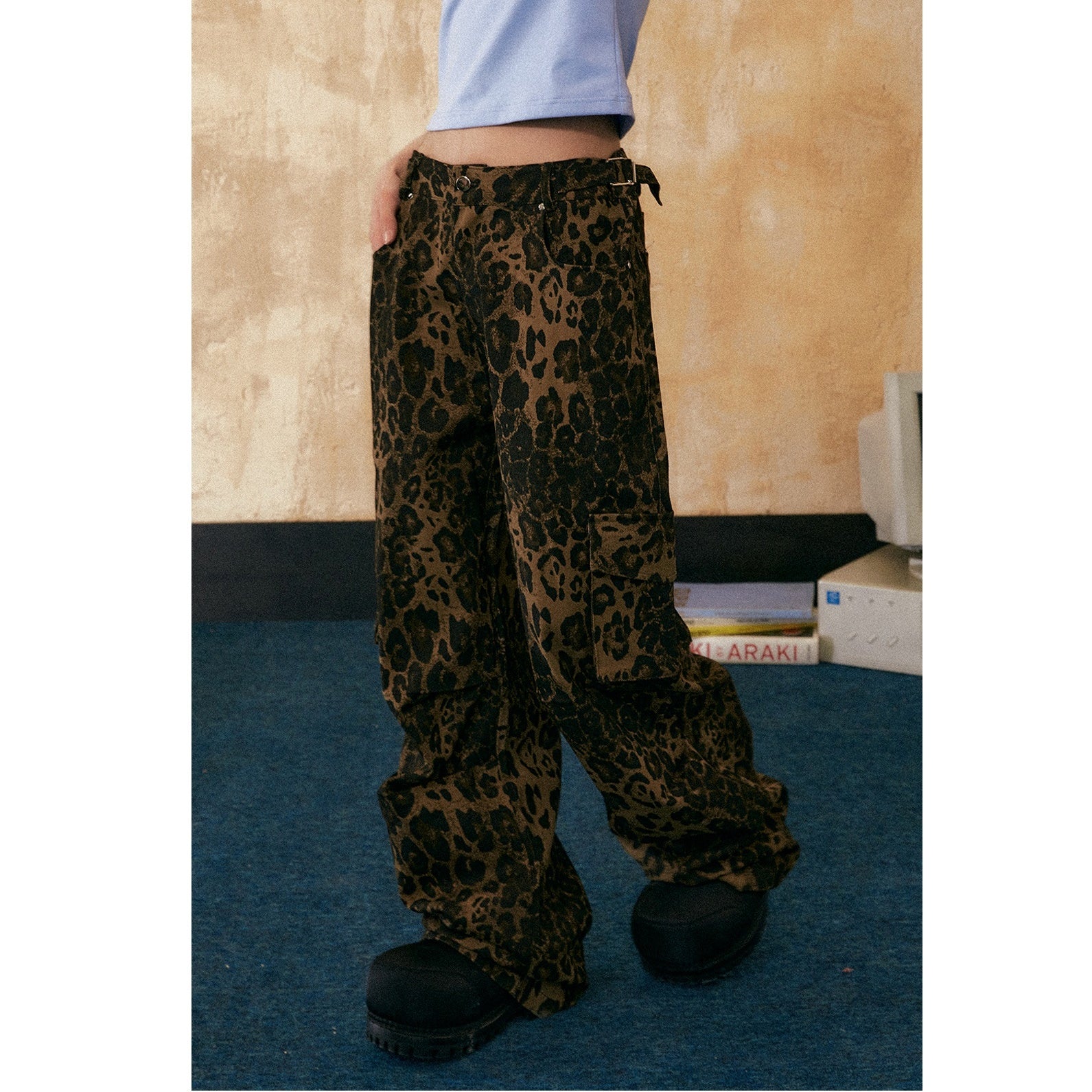 Leopard Print Casual Loose Cargo Pants EZ108