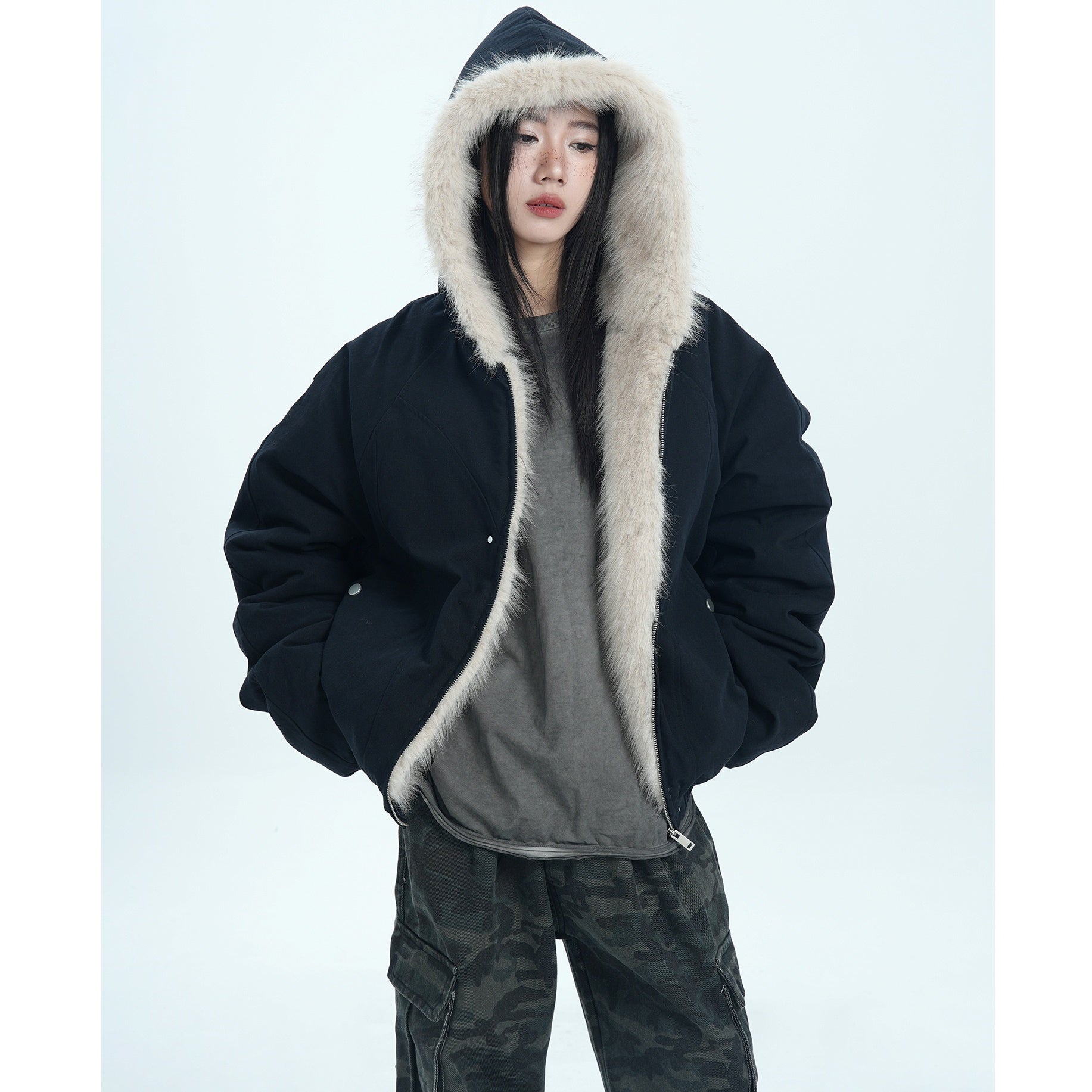 Fur Collar Casual Hooded Jacket MW9676