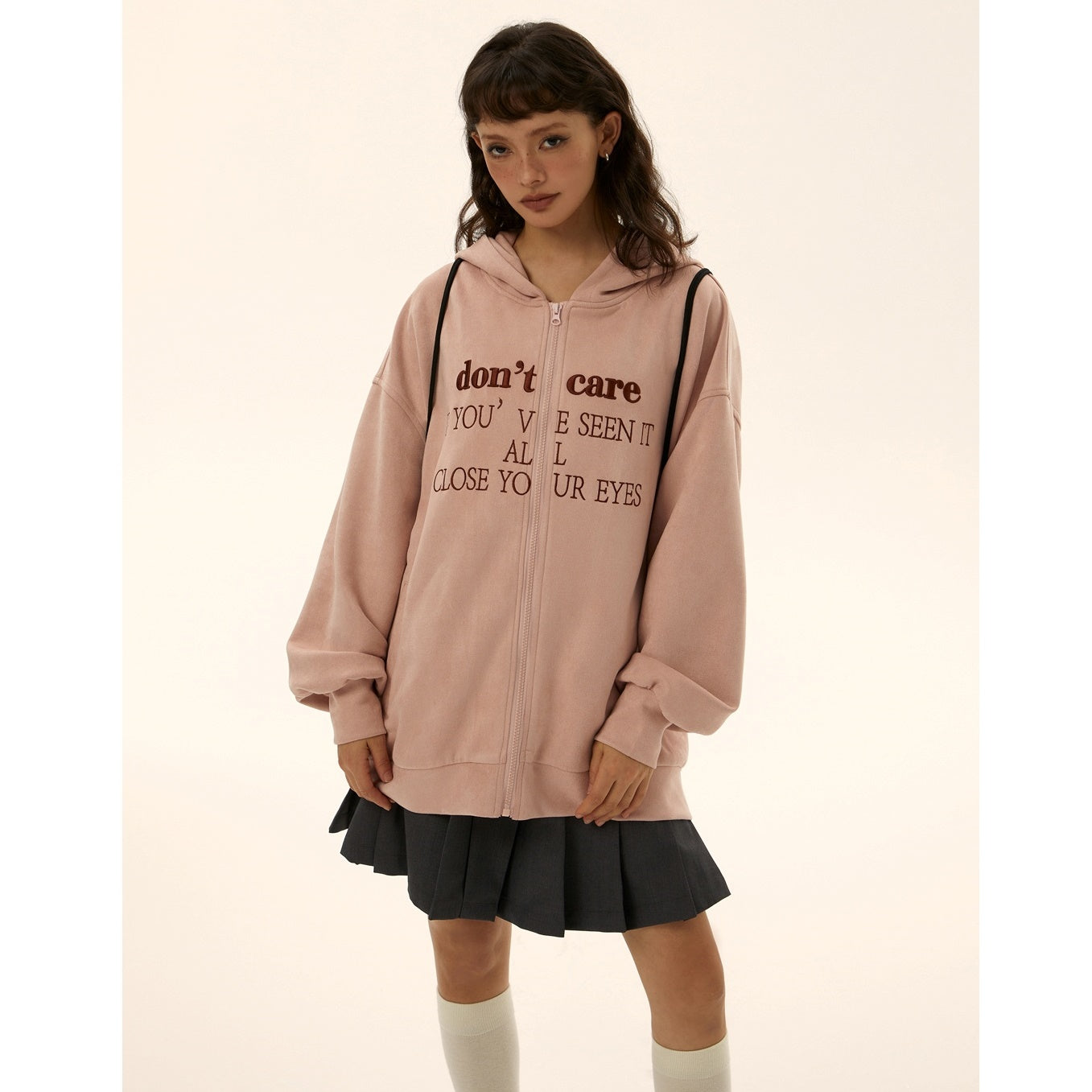 Oversize Fake Suede Letter Embroidery Parka EZ139