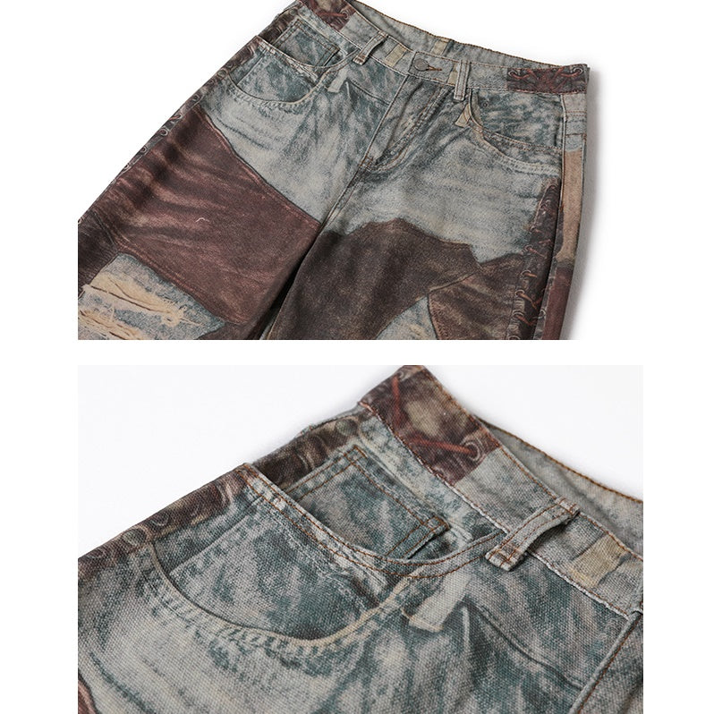 Heavy Industry Distressed Printed Straight Jeans MW9499