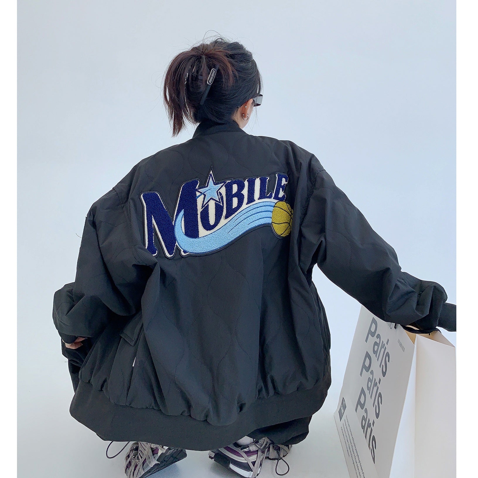 Embroidered Loose Quilting Baseball Jacket MW9536