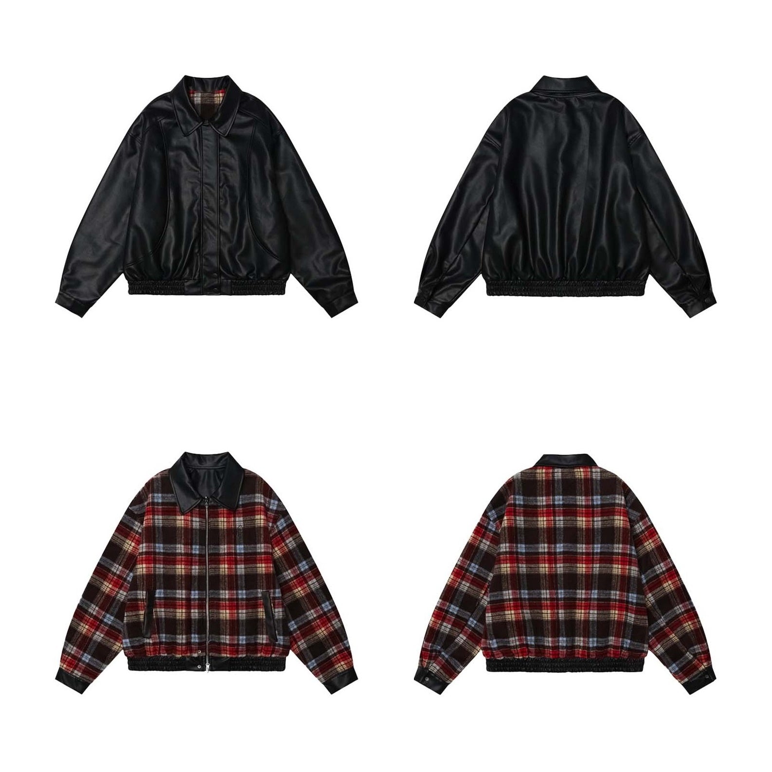 Retro Plaid Reversible Leather Jacket MW9627