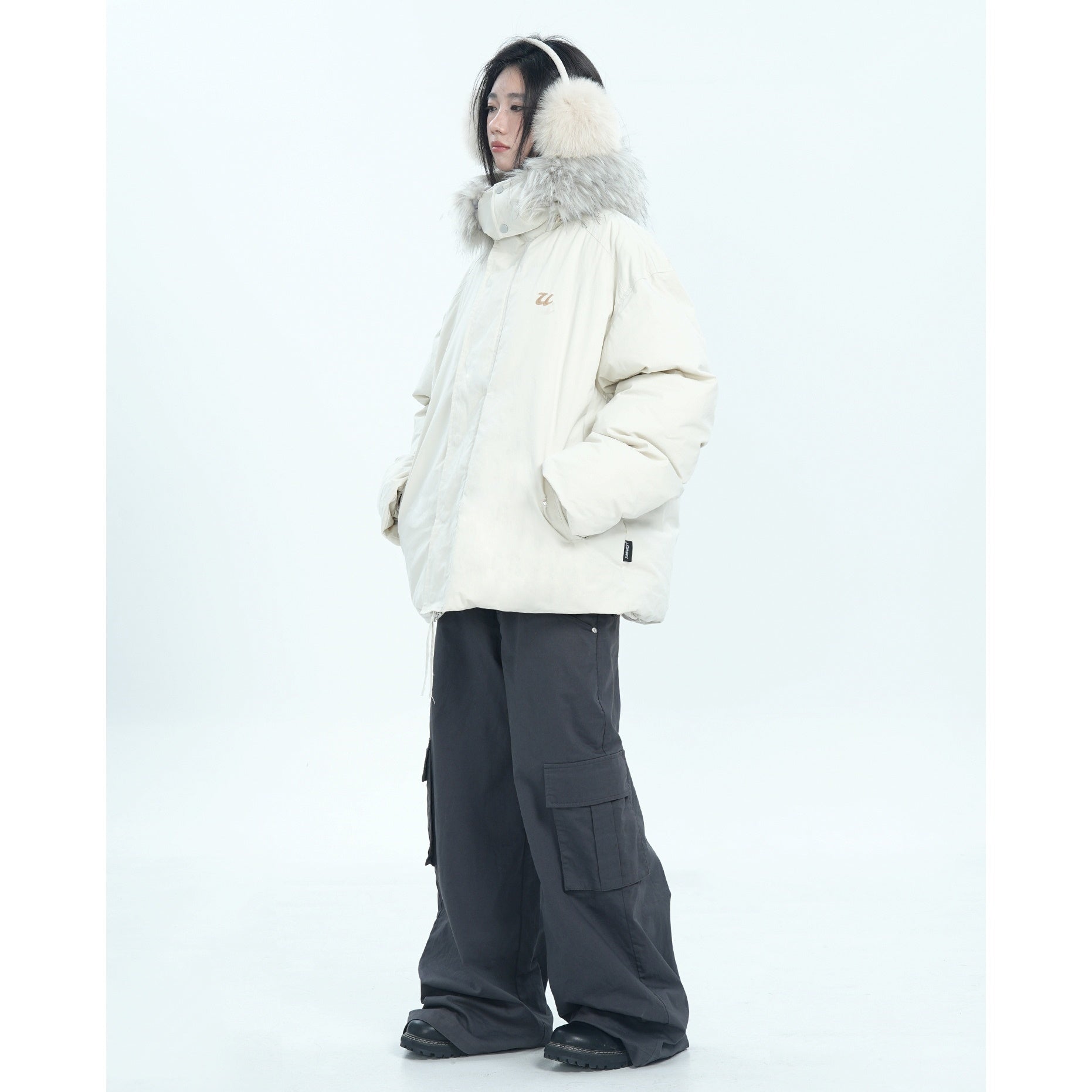 Fur Collar Simple Hooded Padded Jacket MW9670