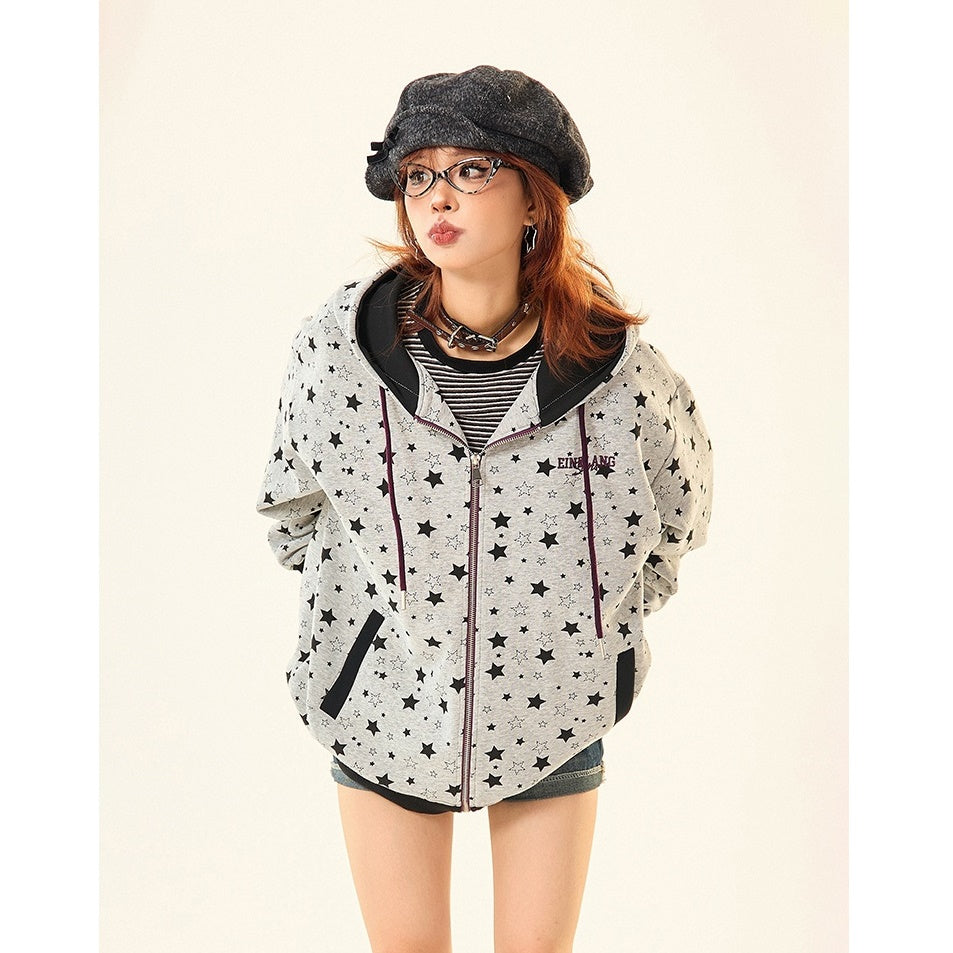 Star Full Print Zip Hooded Parka MW9531