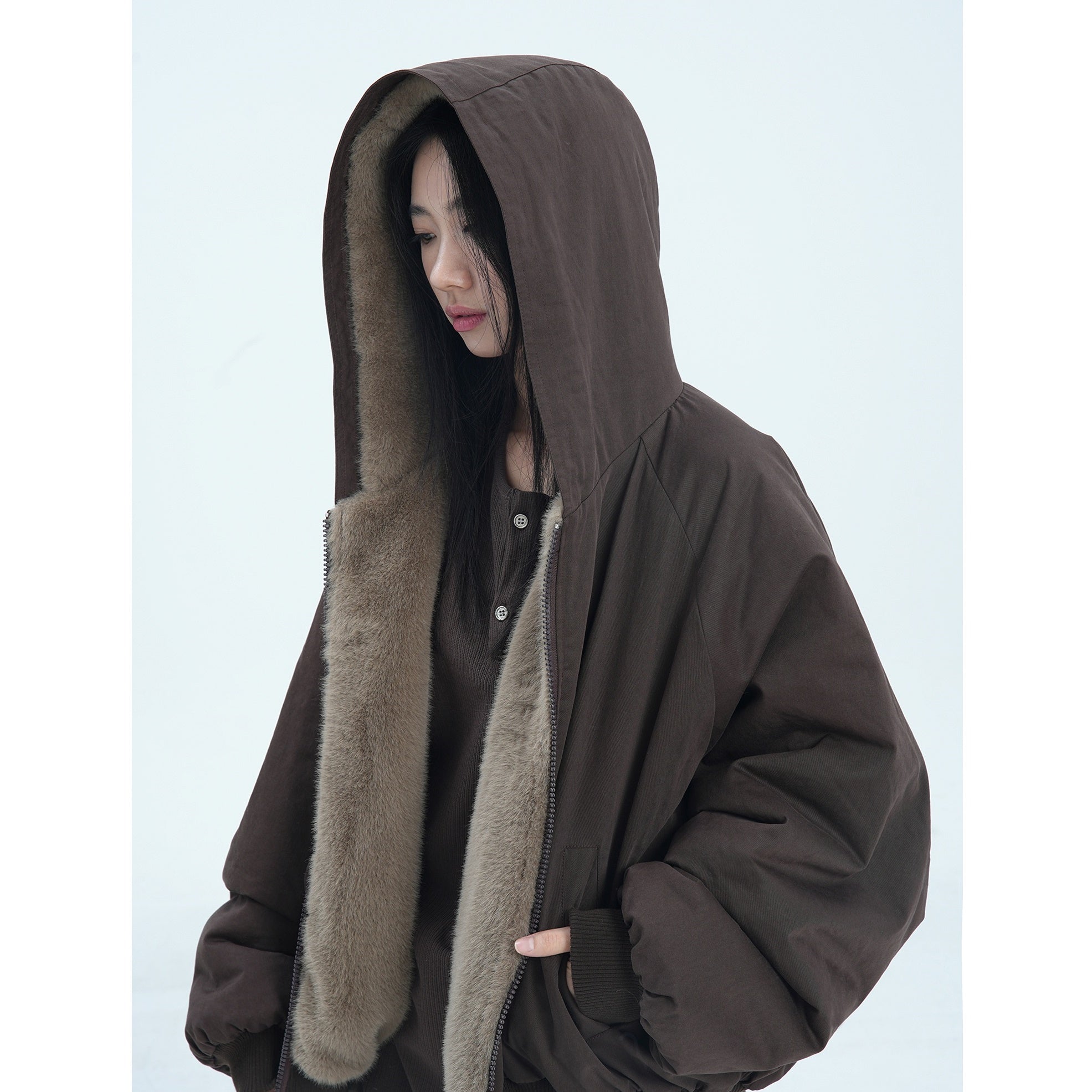 Fur Liner Washed Zip Hooded Jacket MW9671