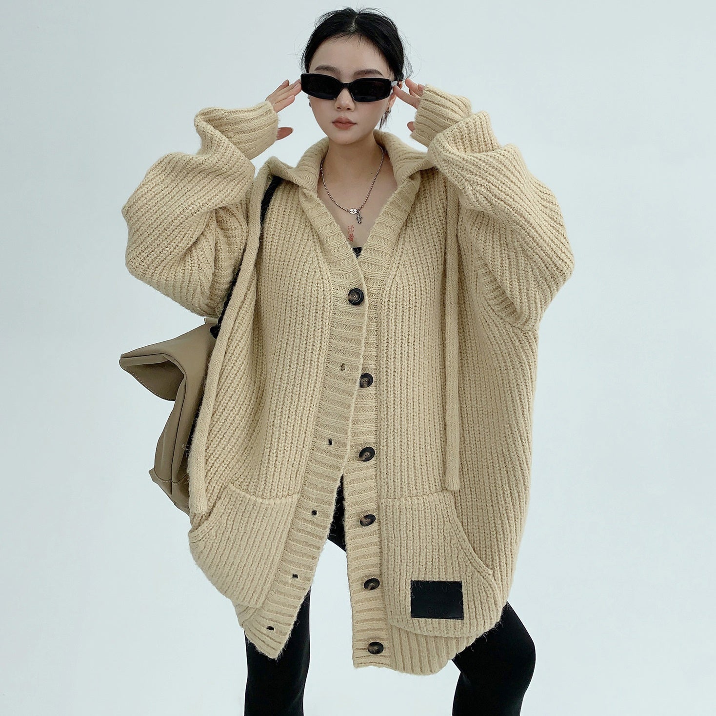 Heavy Industry Coarse Needle Hooded Knitted Jacket MW9512