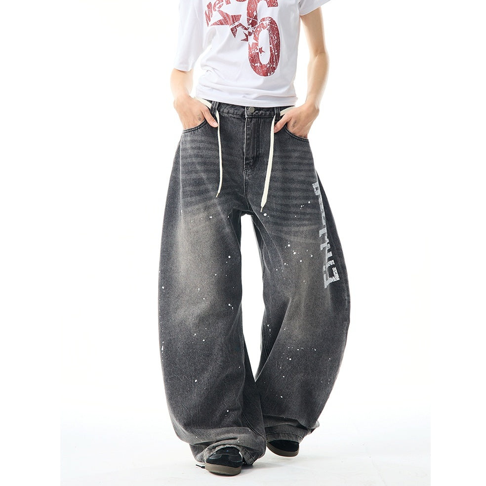 Wash Ink Splash Loose Barrel Leg Jeans MW9959