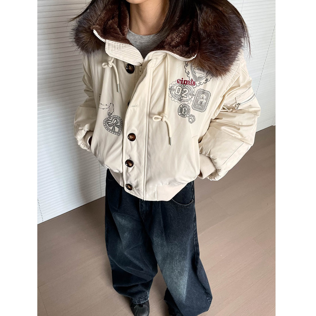 Hooded Volume Fur Collar Cropped Padded Jacket MW9770