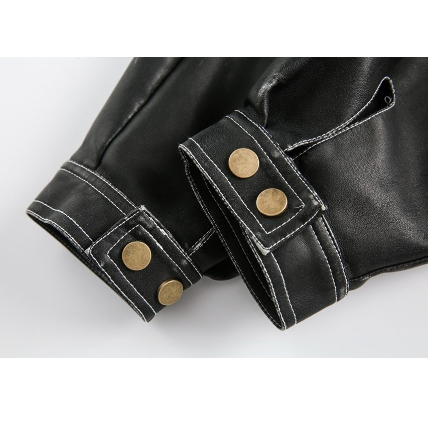 Loose Motorcycle Stitch PU Leather Jacket MW9579