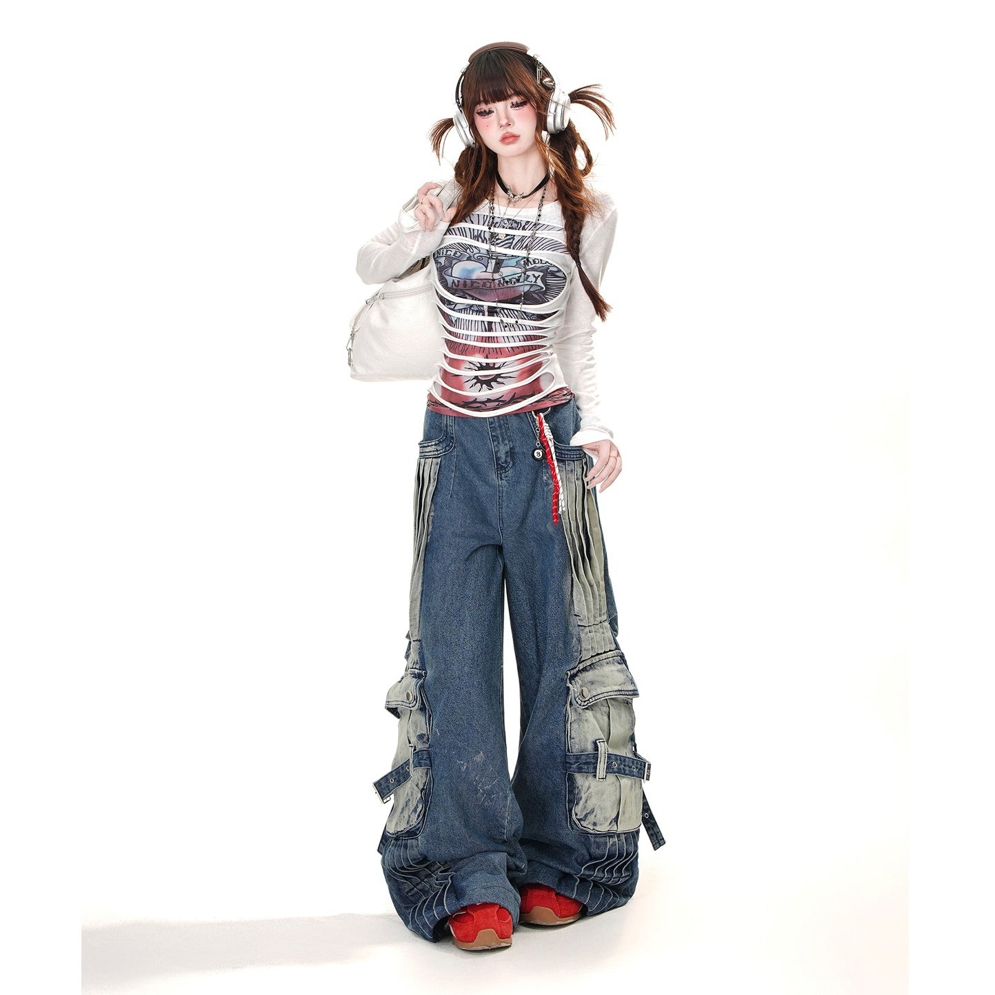 Loose Slouchy Style Cargo Jeans KK2027