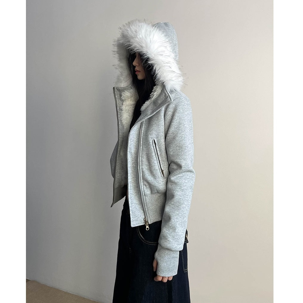 Fur Collar Short Hooded Sweat Jacket MW9763