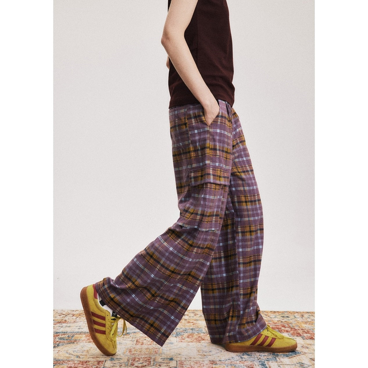 Loose Straight Plaid Casual Cargo Pants SP7008