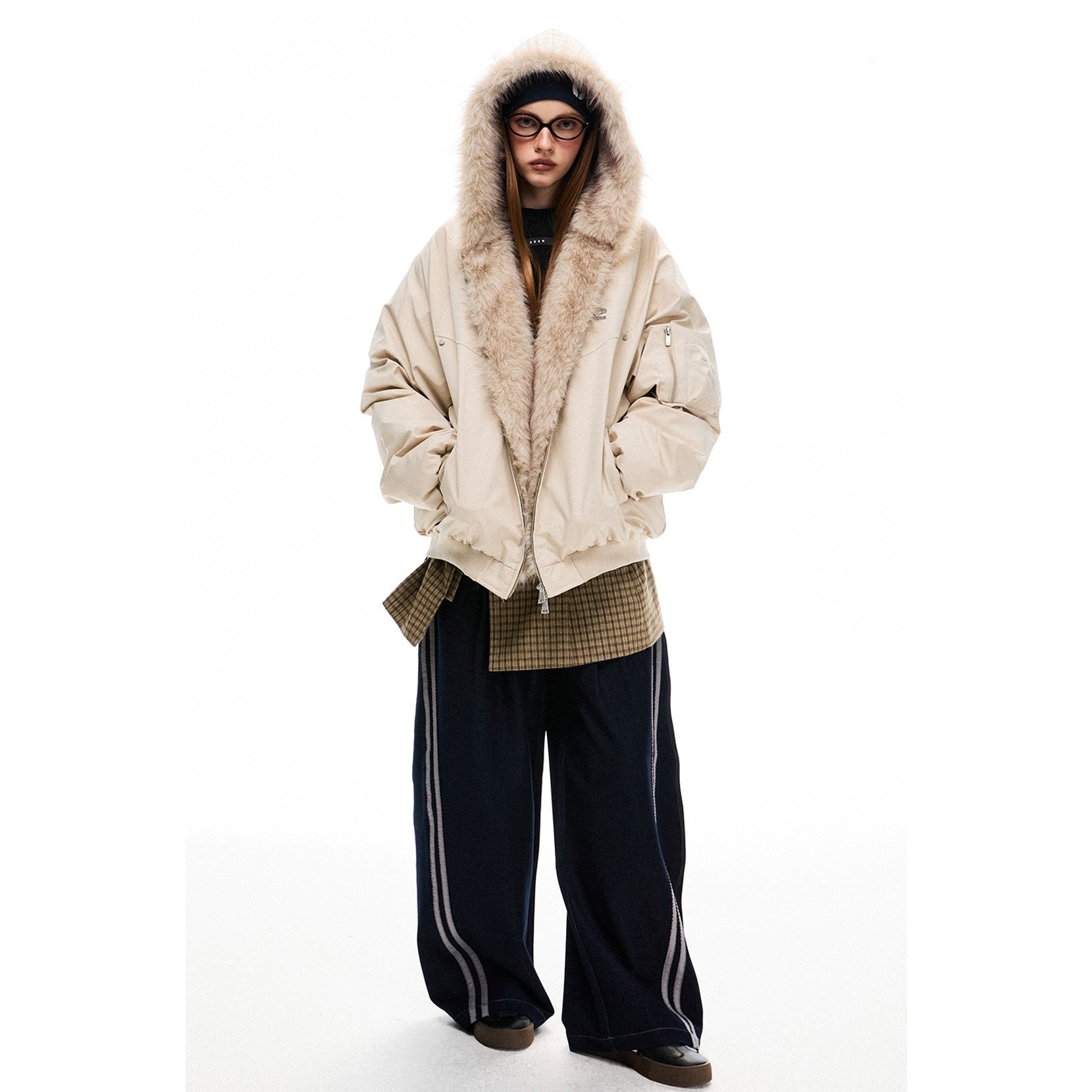 Fur Stitch Hooded Padded Zipper Blouson EZ213