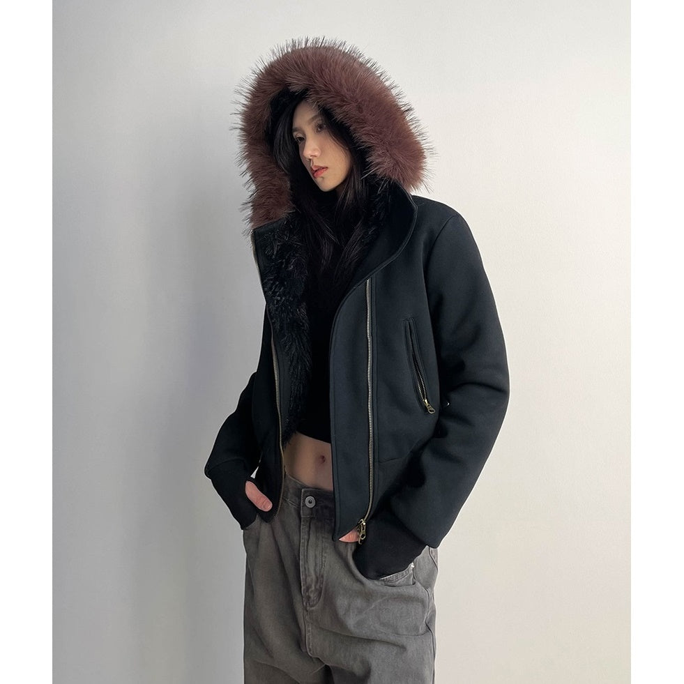 Fur Collar Short Hooded Sweat Jacket MW9763