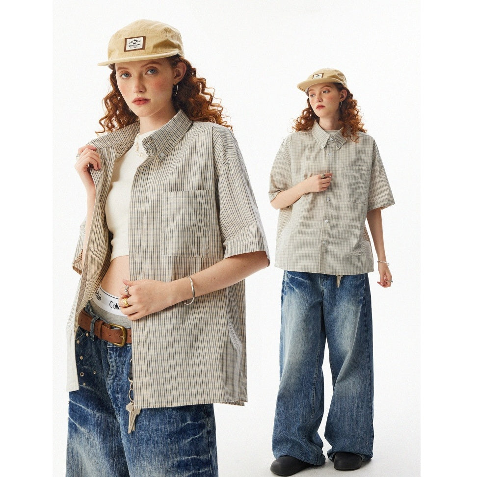 Casual Loose Check Short Sleeve Shirt MW10086